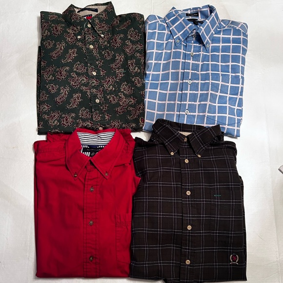 4- Tommy Hilfiger Large Men’s Long Sleeve Buttoned Up Shirts Collared Plaid Red - Picture 2 of 15